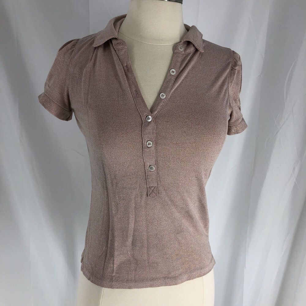 J CREW Preppy Juniors Pink/Gold Polo XS